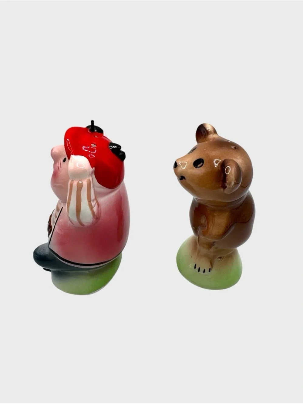 Vintage Enesco Hunter and Bear Shakers